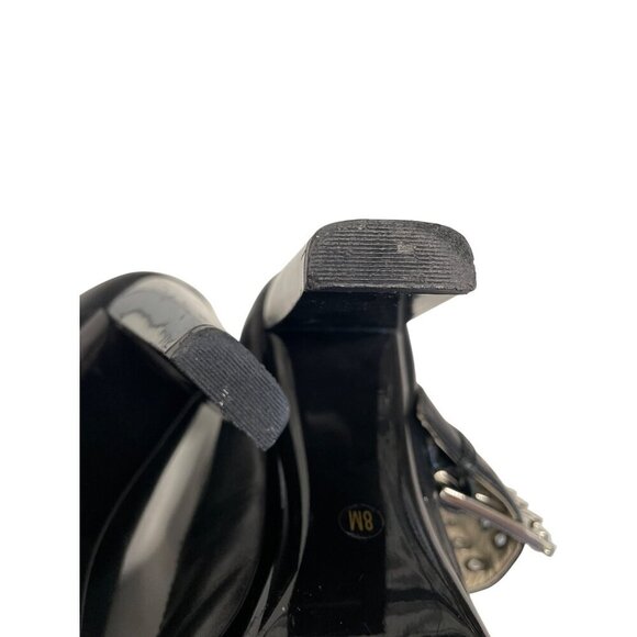 Michael Kors Black Leather Peep-Toe Heeled Booties With Buckle Strap Accents 8M - Picture 10 of 13